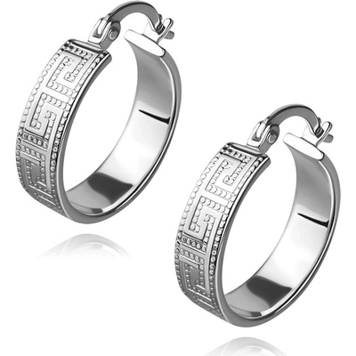 Šperky Eshop Stříbrné náušnice 925 kruhy s řeckým klíčem a tečkovaným vzorem, 18 mm S16.24