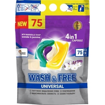 Wash & Free Univerzálne kapsule na pranie 4v1 marseillské mydlo 75 PD
