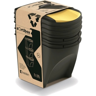 Sortibox Kôš odpadkový triedený odpad 3 x 25 L recyklovaný čierny