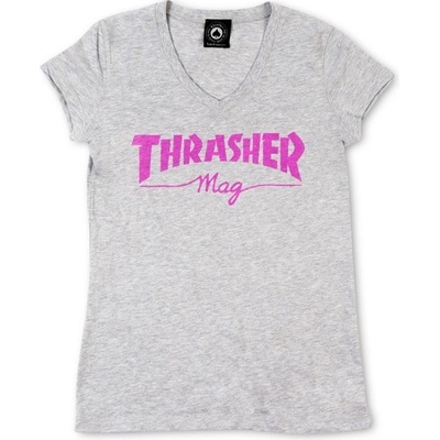 THRASHER GIRLS MAG LOGO V-NECK Gray