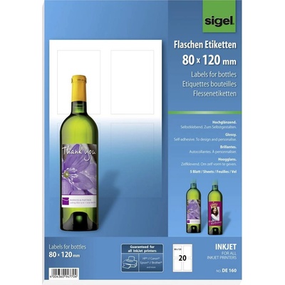 Sigel DE160 80 x 120 mm papier biela 20 ks trvalé etikety na fľaše