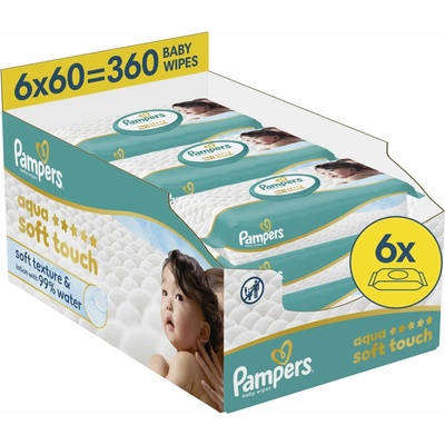 Pampers Aqua Soft Touch vlhčené obrúsky 6 x 60 ks