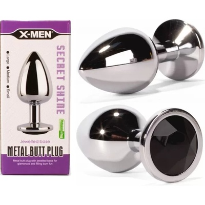 Метален плъг с черен кристал, таен блясък, 7, 1см. - Secret Shade Silver (XMEN000125)