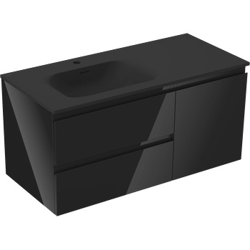 Mexen Orio шкаф за баня 100 см с мивка Vela лява, 2S, 1D, черен гланц/черен мат (91A13-10047-3-BBFFF70-W23L71)