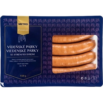 Metro Premium Párky vídeňské se sýrem 60% masa 0,55 kg