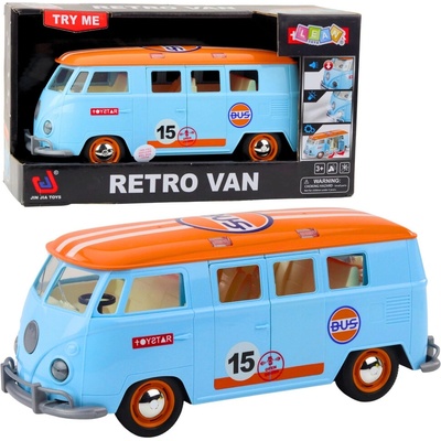 LeanToys Retro auto, dodávka, autobus, světla, zvuky, otevírání dveří, modrá