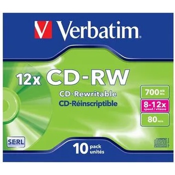 Image 1 of Verbatim CD-RW, презаписваем 1 брой, 700 MB, 12x, с покритие против надраскване, в кутия (043148 / 10 pcs)