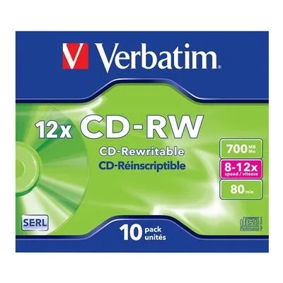 Verbatim CD-RW, презаписваем 1 брой, 700 MB, 12x, с покритие против надраскване, в кутия (043148 / 10 pcs)