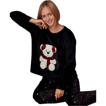 Image 1 of Дамска плюшена пижама в черно с бяло мече