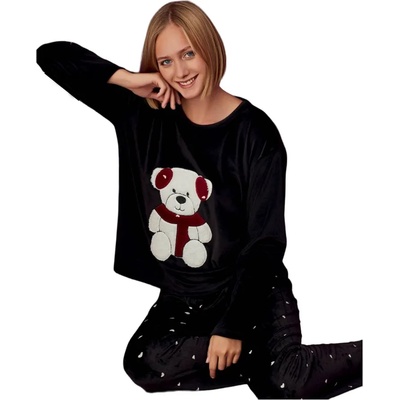 Дамска плюшена пижама в черно с бяло мече