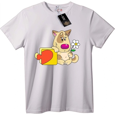 NOONEBRAND Тениска Пъзел Куче с Цвете - 2XL, White