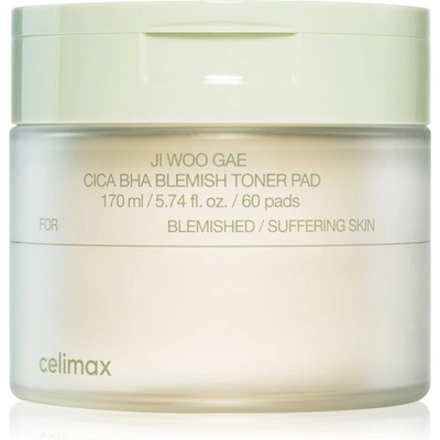 Celimax Ji Woo Gae Cica BHA Blemish Toner Pad ексфолиращи възглавнички за чувствителна кожа склонна към акне 60 бр