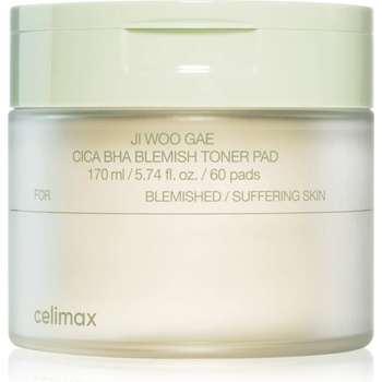 Celimax Ji Woo Gae Cica BHA Blemish Toner Pad ексфолиращи възглавнички за чувствителна кожа склонна към акне 60 бр