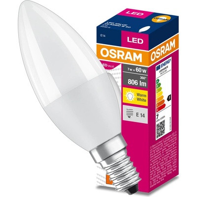 Osram LED žiarovka E14 B35 7W = 60W 806lm 3000K Warm 220° VALUE