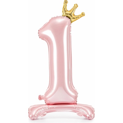 PartyDeco Stojaci fóliový balón číslo 1 84 cm svetloružová