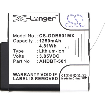 Cameron Sino - Съвместим с GOPRO Hero 5, Hero 6, Hero 7, Hero 8 AHDBT-501, 1250 mAh, 3.85 V; CS-GDB501MX (CS-GDB501MX)