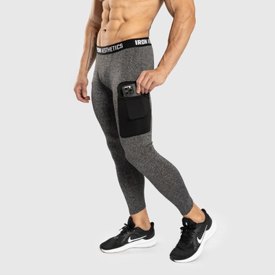 Iron Aesthetics Sportovní legíny s kapsou Fusion charcoal šedé – Zboží Mobilmania