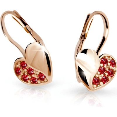 Danfil detské náušnice srdiečka C2160 zo ružového zlata ruby dark klapka