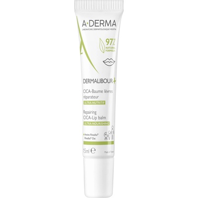 A-Derma Dermalibour+ Възстановяващ балсам за устни Cica, 15 ml