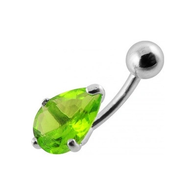 Šperky4U stříbrný piercing do pupíku kapka světle zelený zirkon BP01010-G