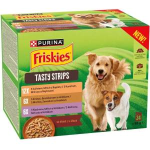 Friskies Tasty Strips паучове за кучета с пиле, пуйка и патица в сос 24 x 85 g