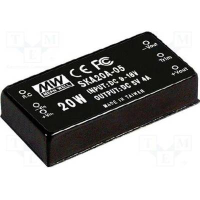 MEAN WELL SKA20A-05 Měnič: DC/DC; 20W; Uvst: 9÷18VDC; Uvýst: 5VDC; Ivýst: 4000mA; THT
