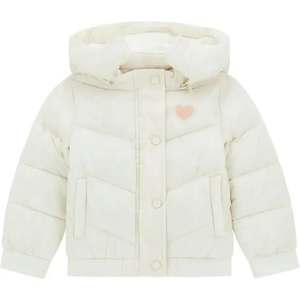 GUESS Зимно яке за мини момиче в мръсно бяло с качулка и лого Guess