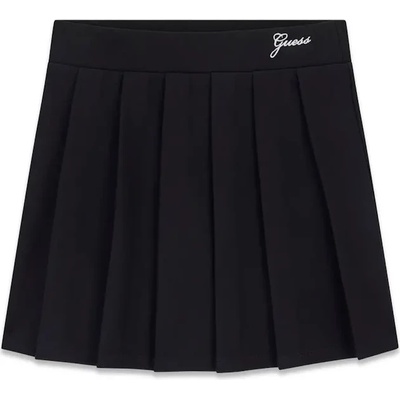 GUESS Къса пола плисе за момиче в черен цвят и метално лого Guess