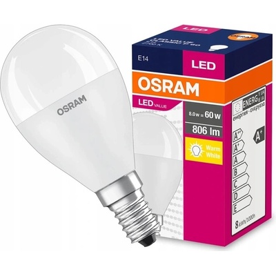 Osram LED Value CLASSIC P FR 60 non-dim, 8W/827 E14 2700 K, teplá biela