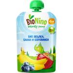 BioNino Био плодова закуска BioNino - Пауч с ябълка, банан и боровинки, 4 м+, 90 g (BN2553) - baby