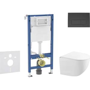 Geberit Duofix - Комплект за стенен монтаж, компактна тоалетна чиния Gaia и седалка softclose, бутон Delta50, черен мат SANI11CA5122B (SANI11CA5122B)