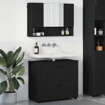 vidaXL Комплект мебели за баня 2 бр. Черно 76, 5 x 35 x 64 см (3393014)