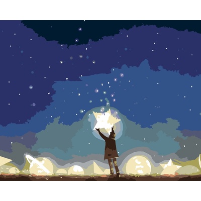 ZUTY Malování podle čísel CHLAPEC MEZI ZÁŘÍCÍMI PLANETAMI Rozměr 80 x 100 cm Rámování bez rámu a bez vypnutí plátna