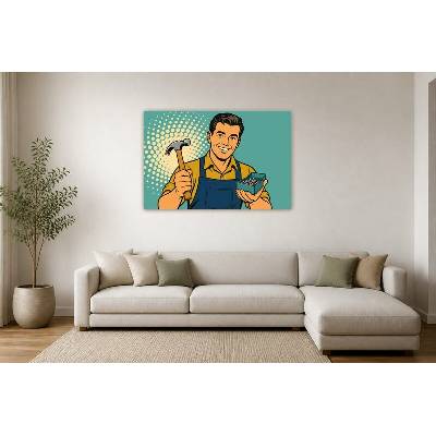 Obraz na plátně – Muž s kladivem a krabičkou hřebíků 135 × 90 cm