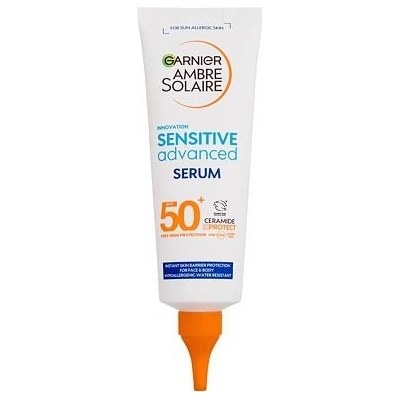 Garnier Ambre Solaire Sensitive Advanced Serum SPF50+ unisex opalovací ochranné sérum na tělo i obličej 125 ml