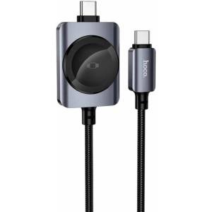 hoco. Здрав USB-C към USB-C кабел за устройства с USB-C порт и вграден док за зареждане на Apple Watch - Hoco USB-C to USB-C 2-in-1 Charging Cable 100W (120 см) (CW66)