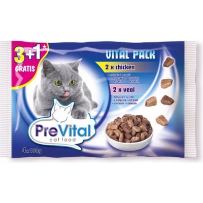 PreVital Vital Pack kočka kuře a telecí 100 g x 4 ks