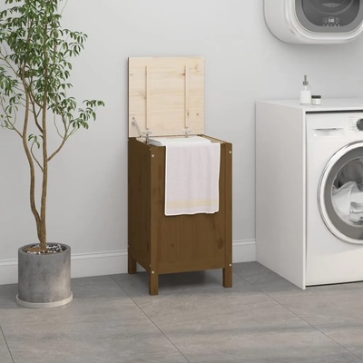 vidaXL Кутия за пране, меденокафява, 44x44x76 см, борово дърво масив (823577)