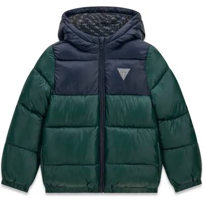GUESS Зимно яке за мини момче в зелено и тъмно синьо с лого Guess