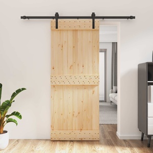 vidaXL Преплъзваща се врата Естествено и черно 85 x 210 cm (3444913)