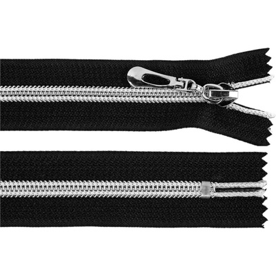Prima-obchod Spirálový zip No 7 délka 18 cm se stříbrnými zoubky, barva černá