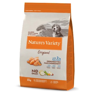 Nature's Variety Nature`s variety original no grain puppy/junior - salmon - Пълноценна, Натурална храна, БЕЗ ЗЪРНО за подрастващи кученца, до 1 година, със сьомга и плодове - САЩ - 10 кг 927145