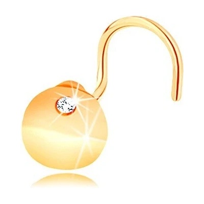 Šperky eshop zahnutý piercing do nosu ze žlutého zlata klenutý kruh s čirým zirkonem GG142.12