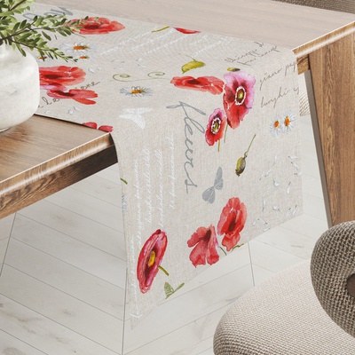 Biante Dekoračný behúň Porto PRT-022 Vlčie maky a margaréty na režnom 20x120 cm