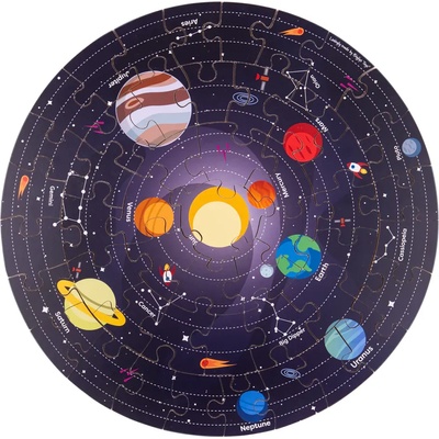 Bigjigs Toys Дървен образователен пъзел Bigjigs - Слънчевата система, 50 части (33004)