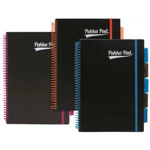 Pukka Pad Спирална тетрадка, А4, с правила, 100 страници, PUKKA PAD, "Neon black project book" 7664-PPN (7664-PPN)