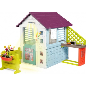 Smoby Domeček Frozen Disney Playhouse s kuchyňkou a plotem pod světlem