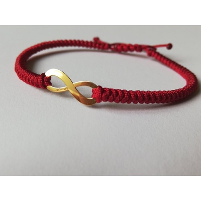 Златна гривна с червен конец Безкрайност