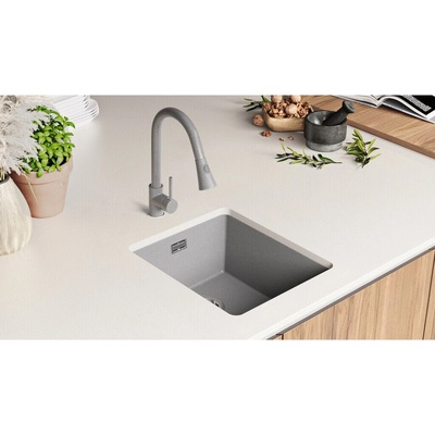 Твоят Стил Сива гранитна кухненска мивка за вграждане под плот Лондон 45 410x470 мм