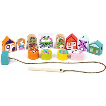 CUBIKA Navlékací pohádka navlékací set 13 dřevěných ks a 8 předloh